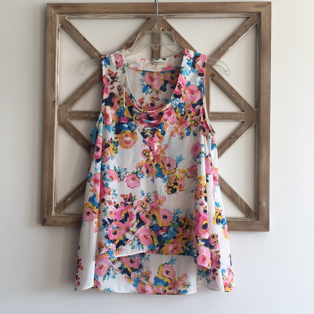 Floral Lace Up Tank